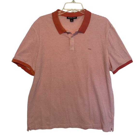 Michael Kors Striped Textured Polo Shirt Mens XL Salmon Coral Preppy Golf Tennis - Picture 1 of 7